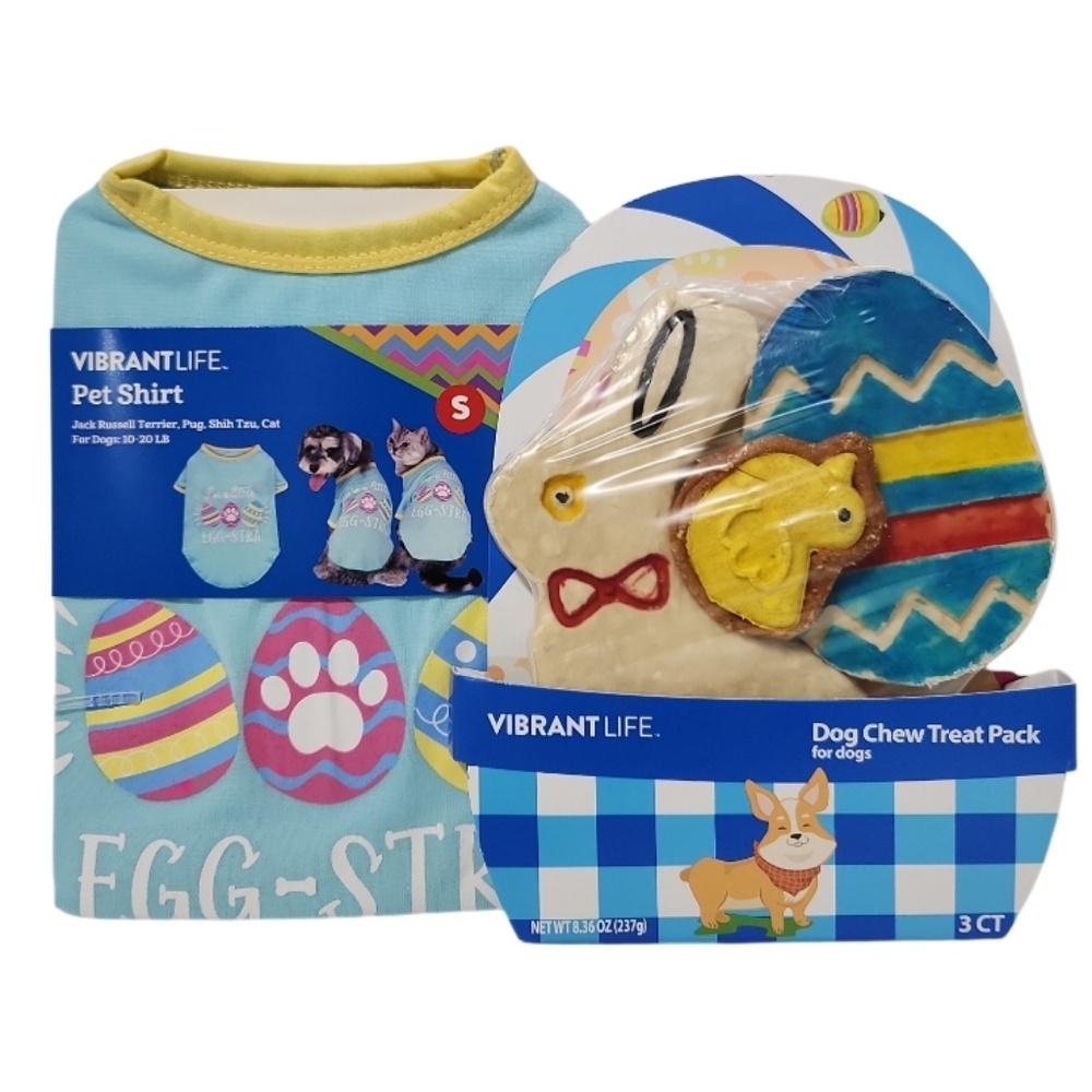 Vibrant Life Easter Pet T-Shirt & Beef Hide Chew for Dogs Small